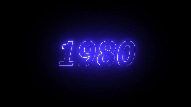 1980 neon line text. Abstract 1980 neon text animation ,For neon color Glowing neon number text background 4k video animation . 1980 title metal text on glowing text animation black background