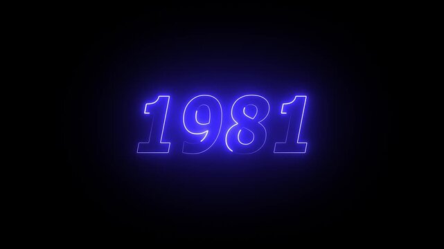 1981 neon line text. Abstract 1981 neon text animation ,For neon color Glowing neon number text background 4k video animation . 1981 title metal text on glowing text animation black background