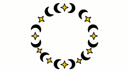 Celestial Wreath Design Featuring Crescent Moons and Stars in a Circular Arrangement