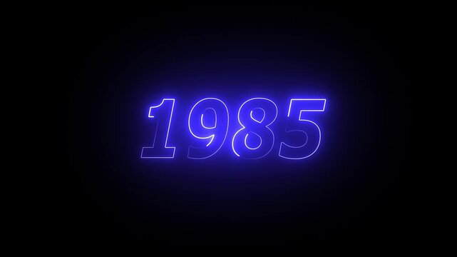 1985 neon line text. Abstract 1985 neon text animation ,For neon color Glowing neon number text background 4k video animation . 1985 title metal text on glowing text animation black background