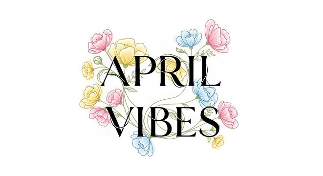 Vibrant floral design with April Vibes text in elegant font