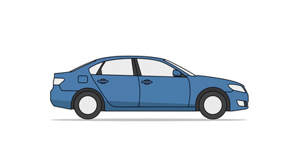 Fototapeta premium Blue sedan car, side view, illustration, white background