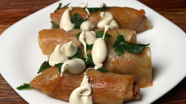 Cabbage rolls from cabbage leaves 4k video