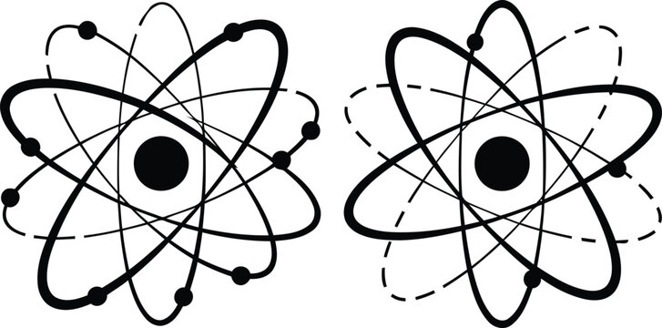 atomic structure symbols with electrons and nucleus on transparent background