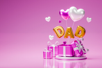 Fototapeta premium Pink podium with pink hearts for Father Day celebration