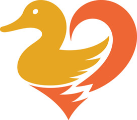 Fototapeta premium Yellow duck in orange heart shape isolated on transparent background