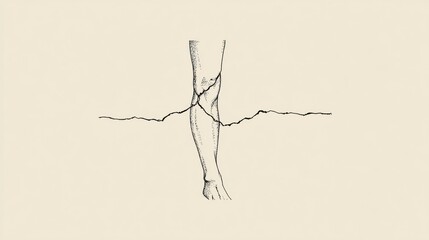 Fototapeta premium Minimal Line Drawing of Knee Joint Showing Fracture Line Intersecting the Joint to Represent Injury and Healing Process