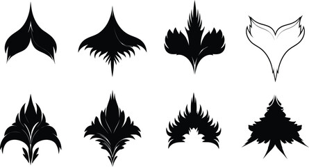 Set of abstract leaf and feather shapes in black and white for design © saidur