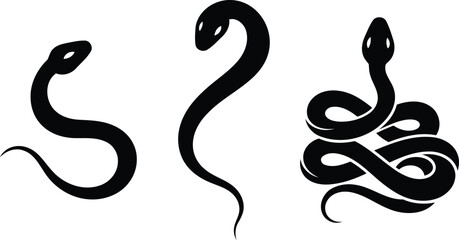 Obraz premium set of black snake silhouettes in different poses on white background
