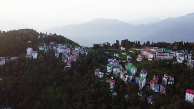 Early Morning Aerial View of Pelling, Sikkim &ndash; Drone Flying on Mountain Town