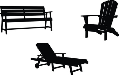 Fototapeta premium Silhouette of outdoor furniture set including bench chair and chaise lounge