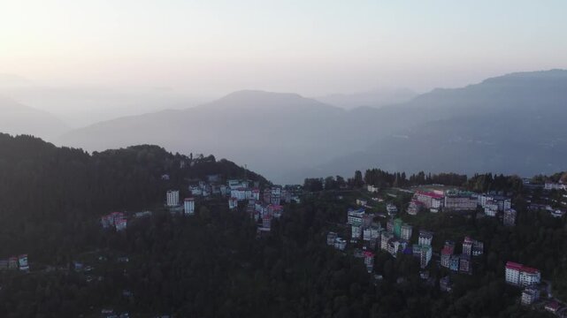 Aerial Drone View of Sunrise at Pelling, Sikkim, India