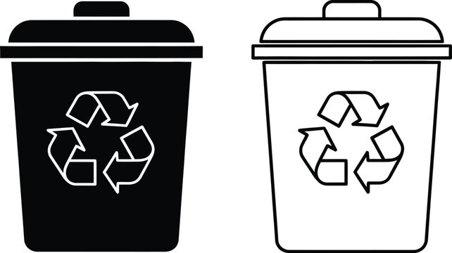 Recycle bin icons set, waste and garbage disposal symbols, eco-friendly design elements Vector
