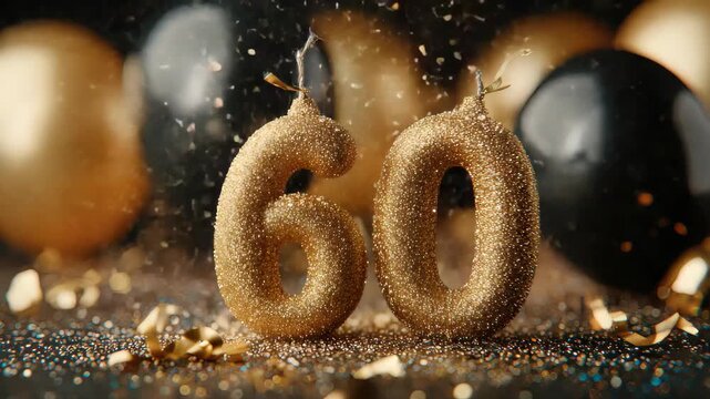 Celebrate a golden 60th birthday with sparkling decorations and elegant touches in a vibrant setting full of joy