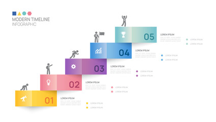 Infographic ladder connected labels 5 steps to success growth template. Business process. Vector illustration. © Feelplus Creator
