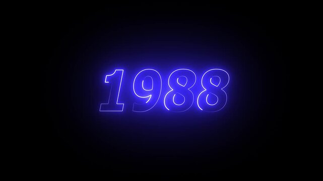 1988 neon line text. Abstract 1988 neon text animation ,For neon color Glowing neon number text background 4k video animation . 1988 title metal text on glowing text animation black background