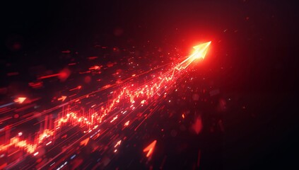Explosive Stock Market Surge with Red and Orange Glowing Arrows