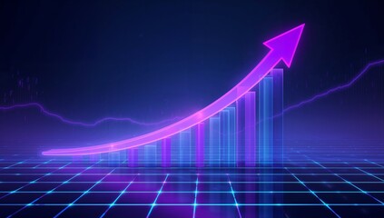Futuristic Cryptocurrency Growth with Neon Arrows and Blockchain Network