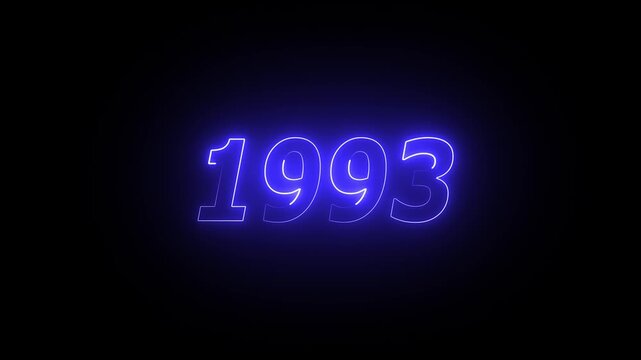 1993 neon line text. Abstract 1993 neon text animation ,For neon color Glowing neon number text background 4k video animation . 1993 title metal text on glowing text animation black background