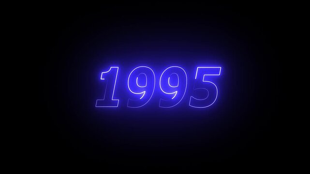 1995 neon line text. Abstract 1995 neon text animation ,For neon color Glowing neon number text background 4k video animation . 1995 title metal text on glowing text animation black background