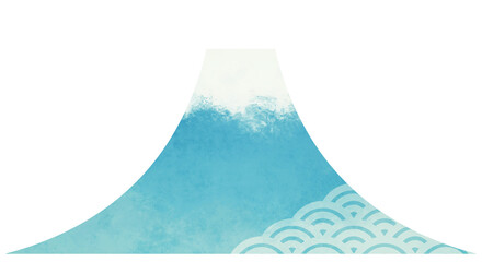 青海波柄のあるシンプルな富士山のイラスト　和風装飾　日本の山