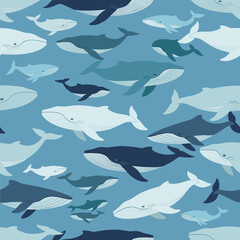 Naklejka premium Pattern of tribal ethnic style whale tattoos and wave symbols