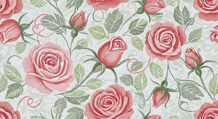 Pink watercolor roses seamless pattern vintage floral background elegant romantic design fabric wallpaper textile decor