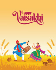 Fototapeta premium Happy Vaisakhi Typography & Punjabi Festival Illustration Design