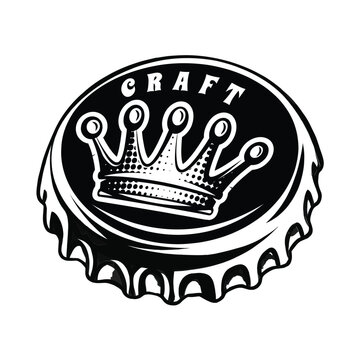 Black and white illustration of a bottle cap with a crown design