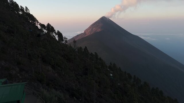 Eruption of Volc&aacute;n de Fuego as seen from the slopes of the nearby Acatenango volcano in Guatemala
