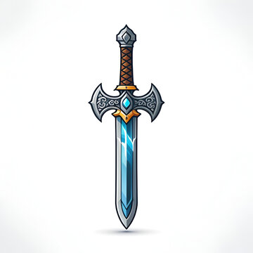 Illustration of a sword icon representing RPG adventure games, clean white surface