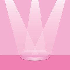 3d pink podium with spotlights for product mockup display background