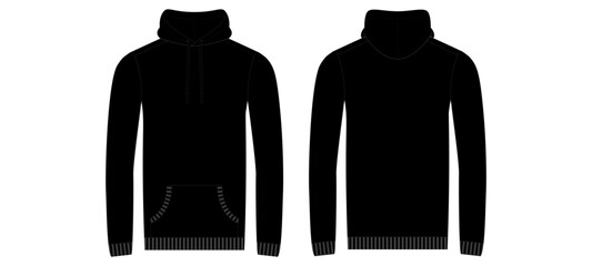 Black Hoodie Front and Back View Vector Template © Toor graphic