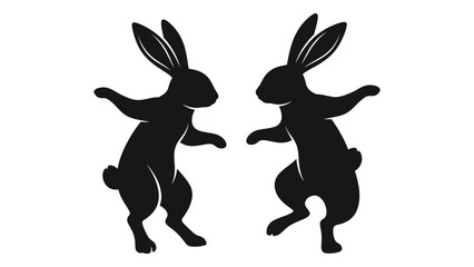 Two black silhouettes of rabbits facing each other in a playful stance © Payara