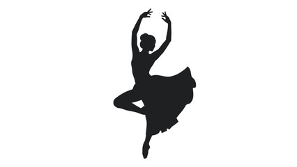 Silhouette of a ballerina in a dynamic pose arms raised and skirt flowing © Payara