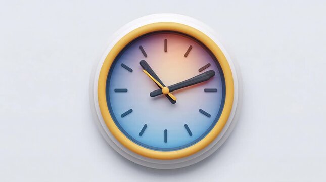 3D Animation of Yellow Clock Icon Logo on White Background Suitable for Time Management App