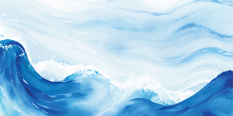 Fototapeta premium Minimal Blue Water Wave Watercolor Abstract Texture Banner Graphic