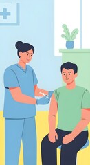 Obraz premium Modern Vaccination Clinic with Diverse Medical Team and Patient in Inclusive Tech-Enabled Setting