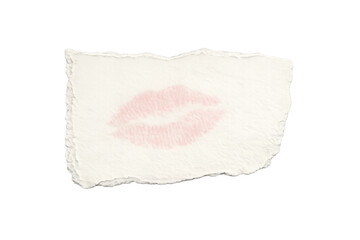 Fototapeta premium Pink lipstick kiss mark on torn paper note