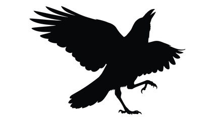 Naklejka premium A striking silhouette of a raven in mid flight wings outstretched and talons extended