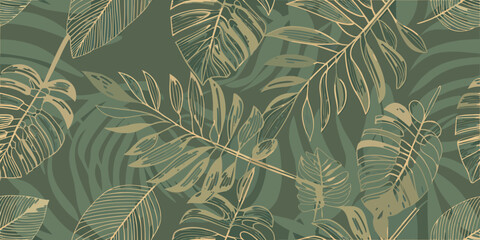 Elegant tropical leaves create a seamless artistic background pattern © Suvro
