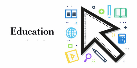 Education concept with icons representing learning and technology