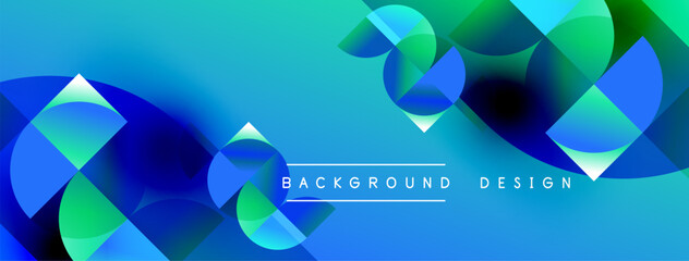 Abstract geometric shapes overlap, creating dynamic blue, green gradient. Modern design suitable for backgrounds, banners, presentations. © antishock