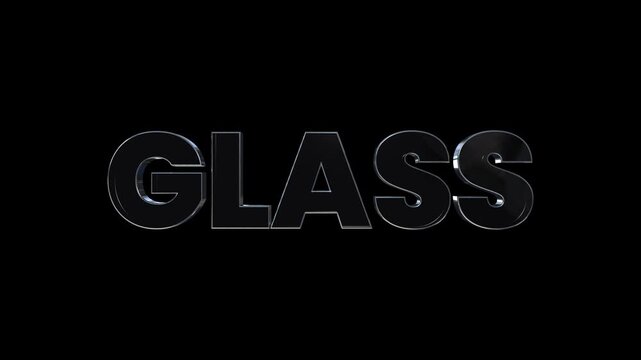 Glass text with digital glass effect animation isolated on black background