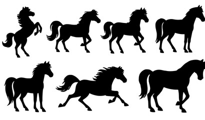 Cartoon Horse Vector Set Different Breeds Prancing Galloping Standing Illustration