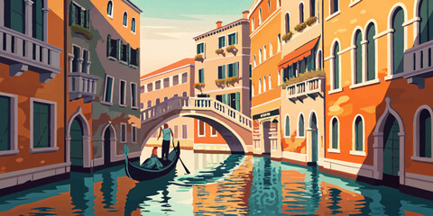 Obraz premium Romantic Venetian canal scene with gondola and historic buildings