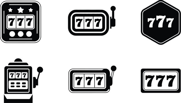 Slot machine jackpot seven symbols set with casino gambling icons outline vector illustration collection featuring lucky number seven and classic gaming elements for mobile apps.