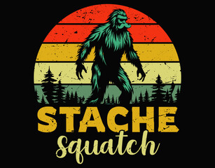 Funny Mustache Sasquatch Retro Style Design - printable editable vector art file.