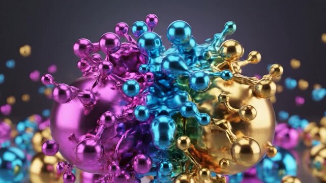 Vibrant llic spheres in magenta, blue, and gold dynamically interact