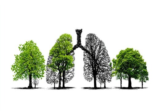 Lungs formed by trees, green and black